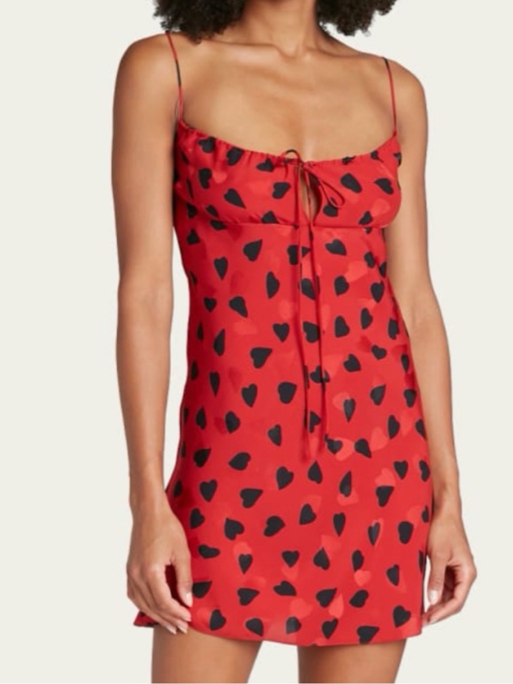 Saint Laurent Red Mini Dress with Black Heart Print